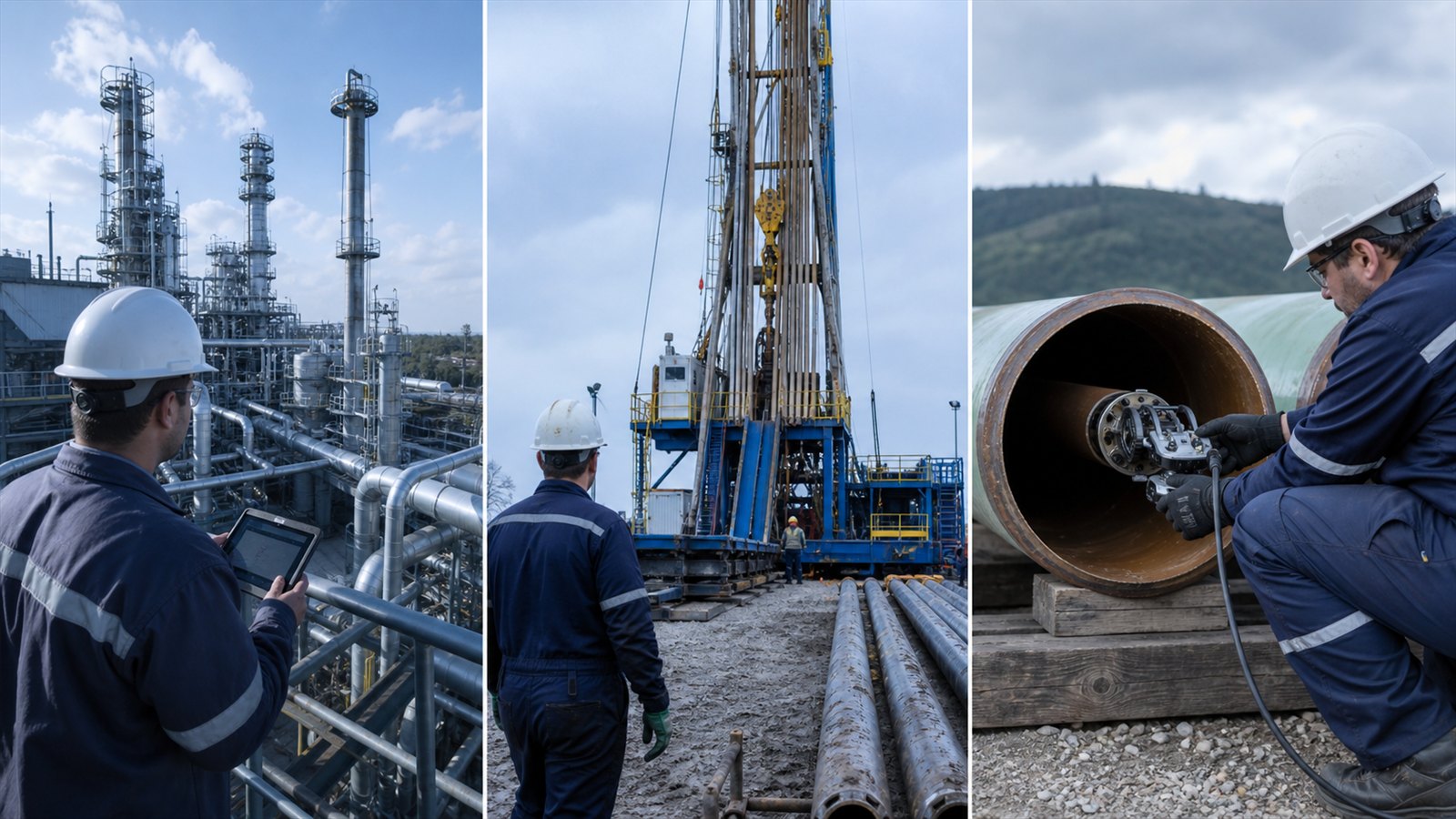 Industrial operations represented across smart facilities, drilling, and asset integrity