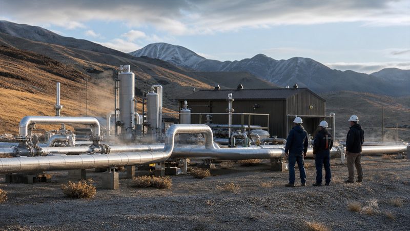 Illustrative geothermal well and surface-facility infrastructure